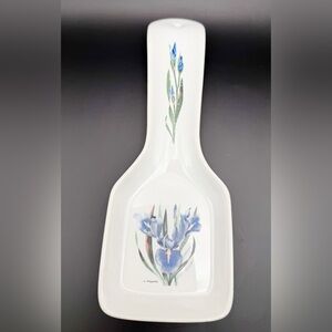 VTG Floral Ceramic Spoon Rest Valerie Pfeiffer Irises Kitchen Decor